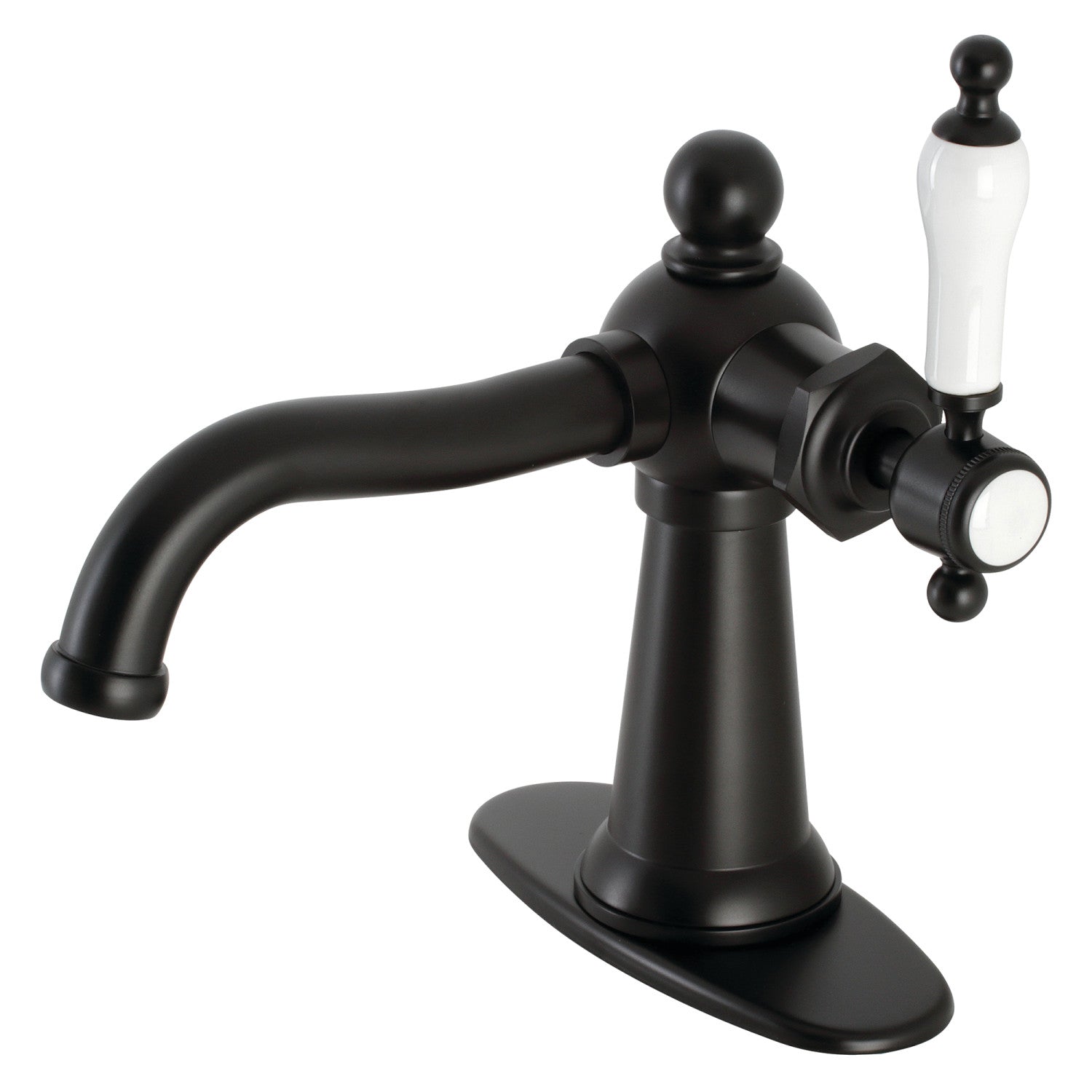 Kingston Heirloom KSD154KLMB - Nautical One-Handle 1-Hole Bathroom Faucet with Deck Plate and Push Pop-Up Drain, Matte Black — image 1